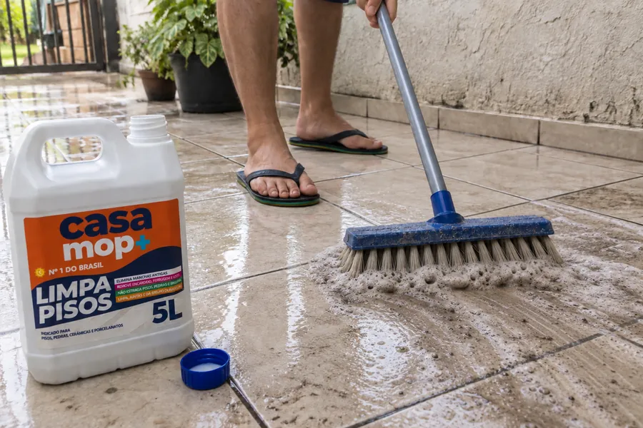 Esfregando o piso de novo para remover a sujeira solta